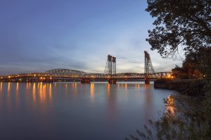 Interstate Bridge Over Columbia River After Sunset